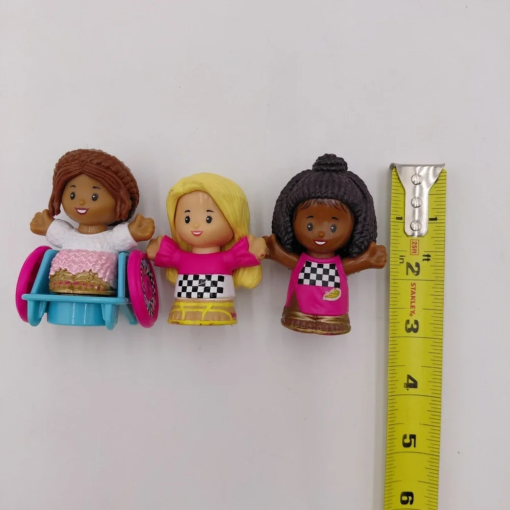 Fisher Price Little People Barbie Figures Lot 3 Girls Wheelchair Pink Checkered